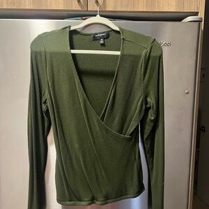 Banana Republic Olive Ribbed Wrap Blouse